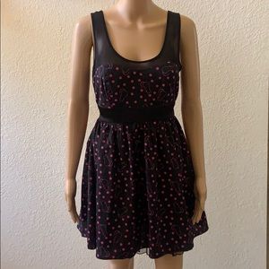 Hot Topic pink/blk kitty and polka dot print dress